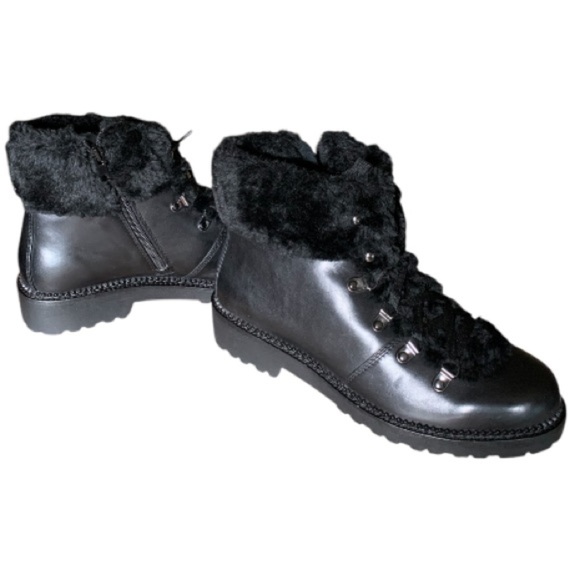 LANDSEND Women’s Leather Faux Fur Cuff Booties, Side Zip - Picture 8 of 15